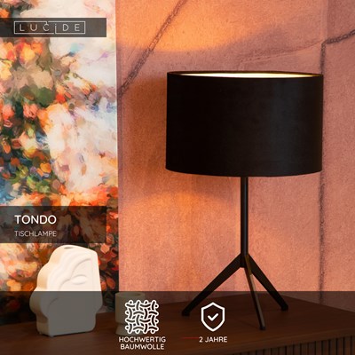 Lucide TONDO - Tischlampe - Ø 30 cm - 1xE27 - Schwarz